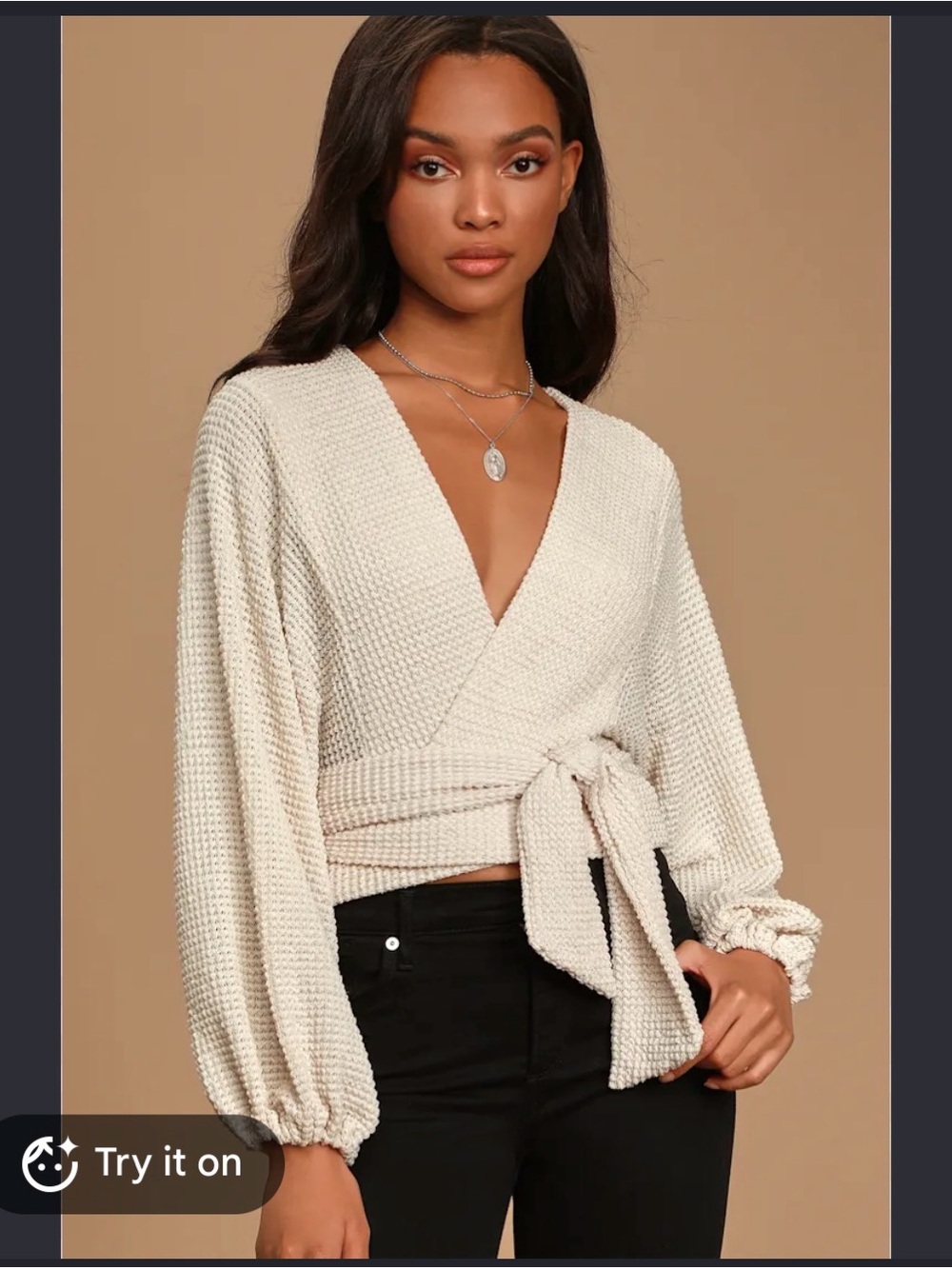 Lulus V-Neck Wrap Tie Waist Sweater in Cream